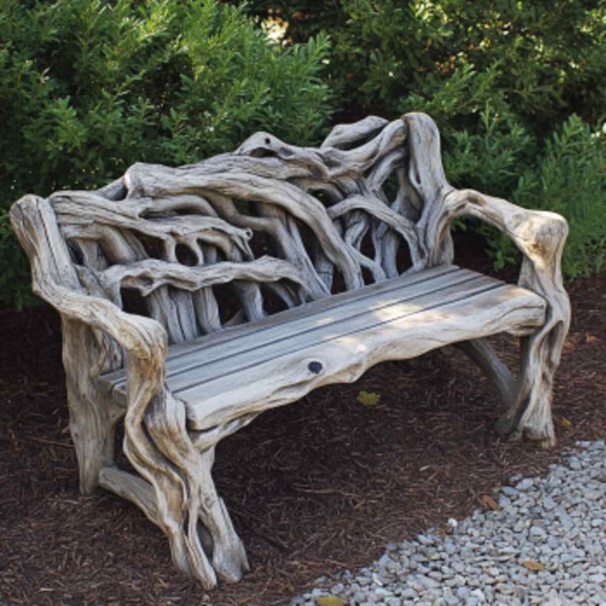 Driftwood garden bench