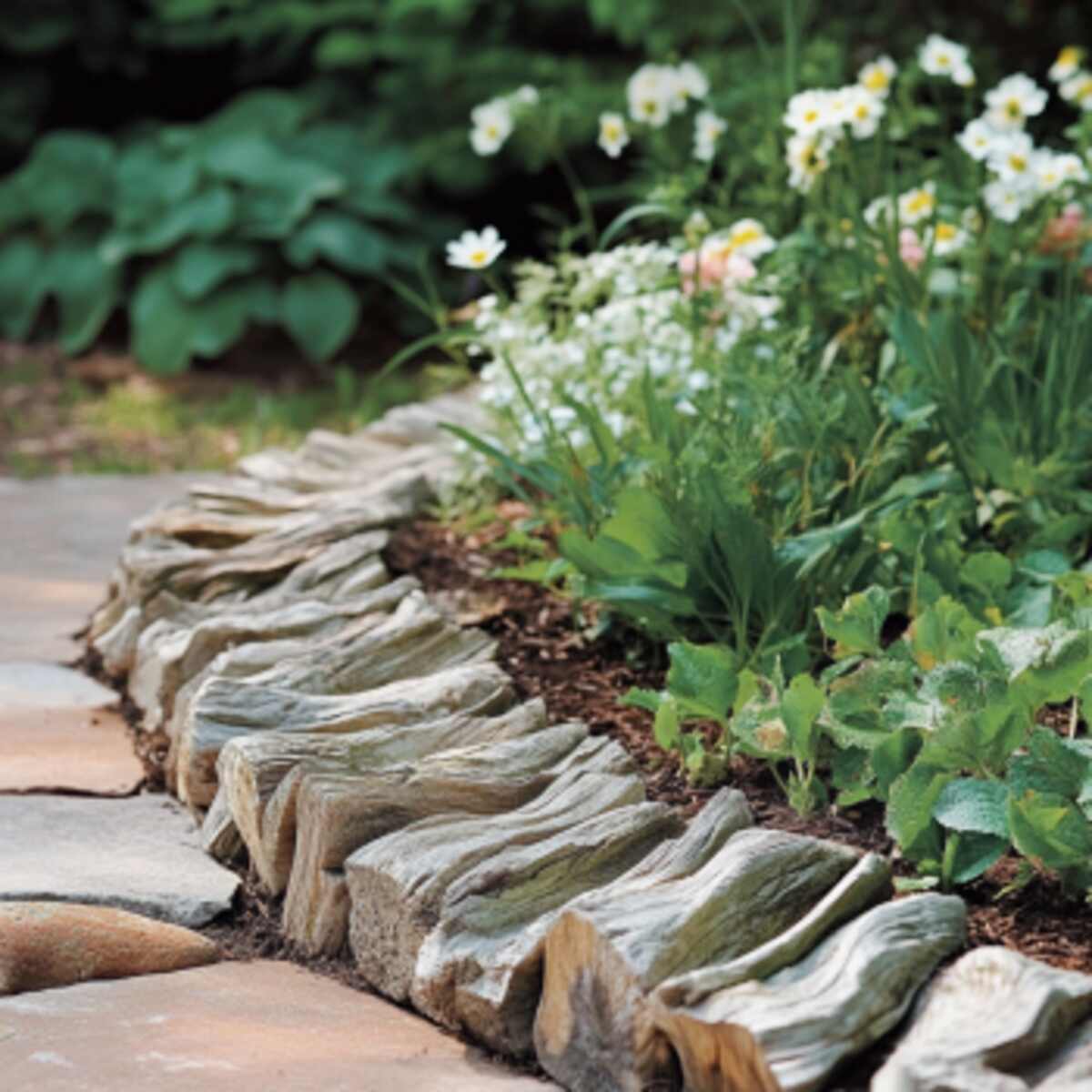 Driftwood garden edging