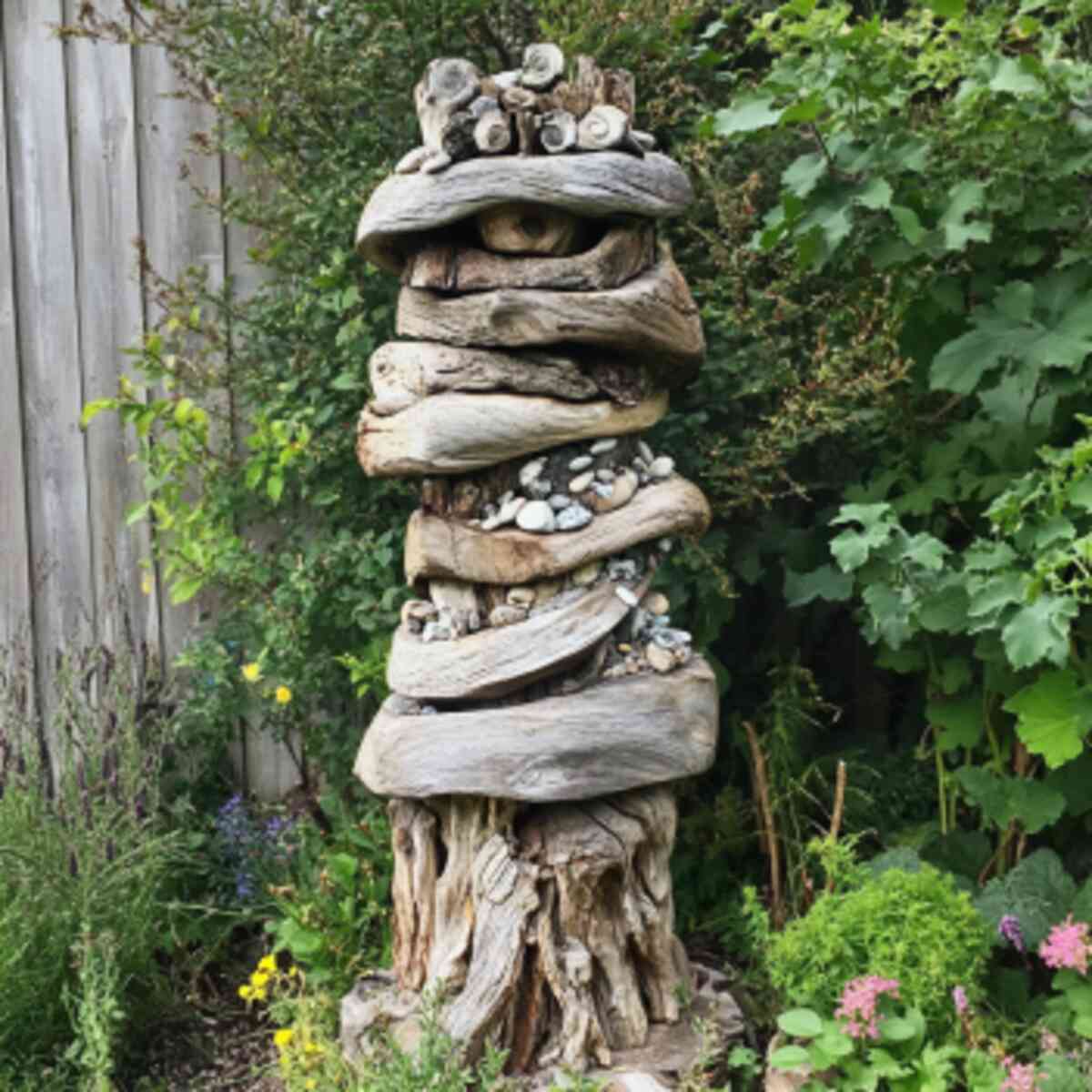 Driftwood garden totem