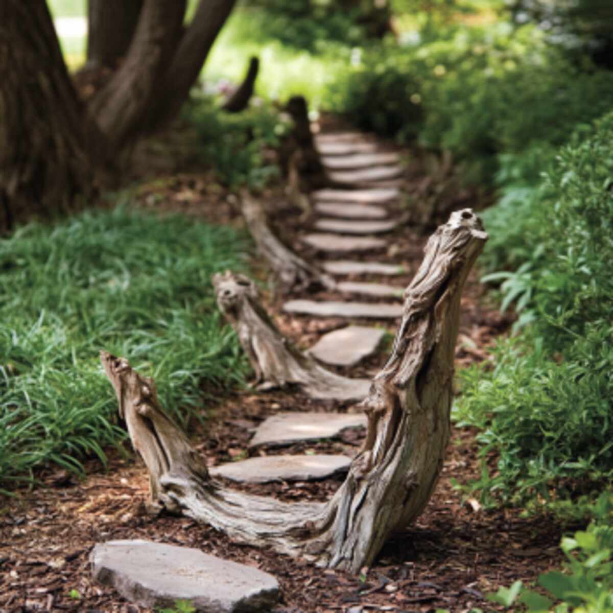 Driftwood pathway markers