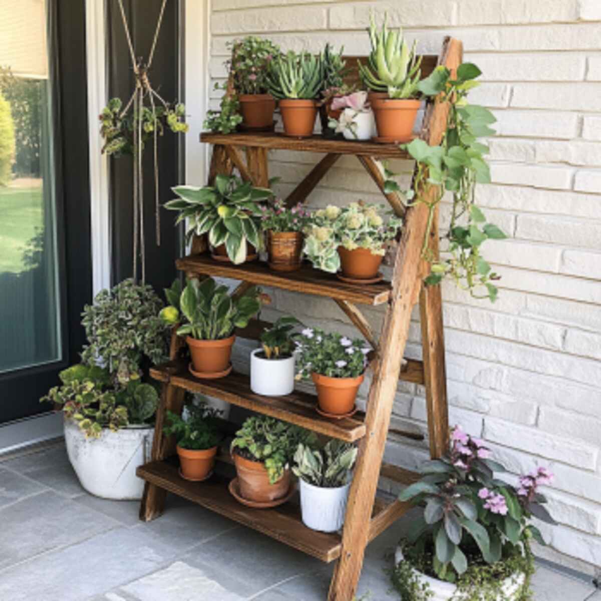 Repurposed Ladder Plant Stand