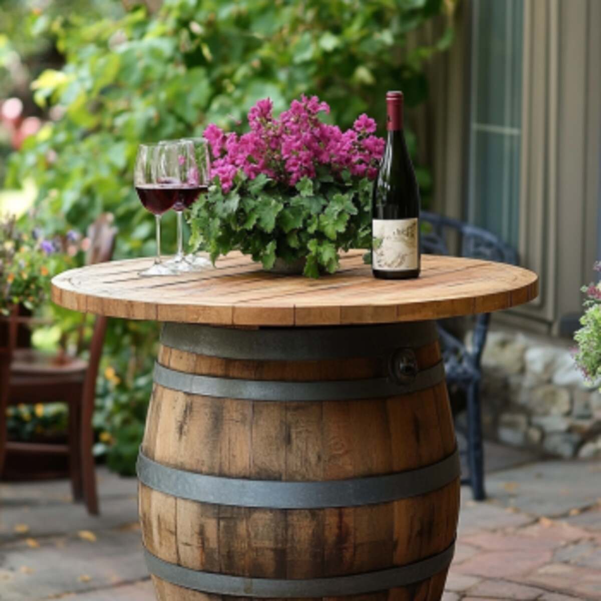 Wine Barrel Garden Table