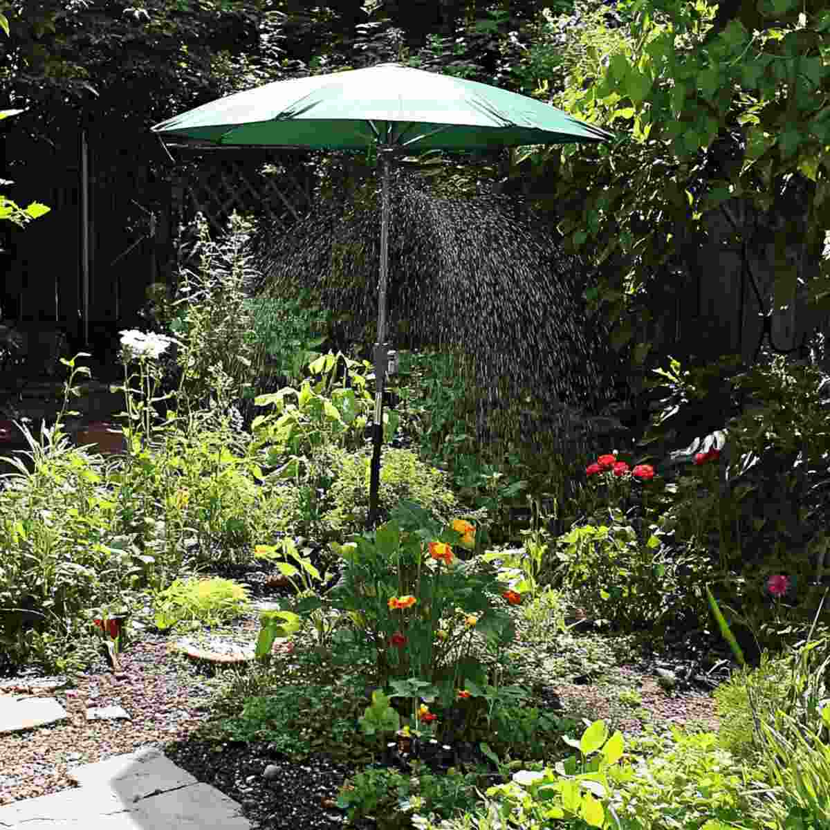 Sprinkler System Using Old Umbrella Frames