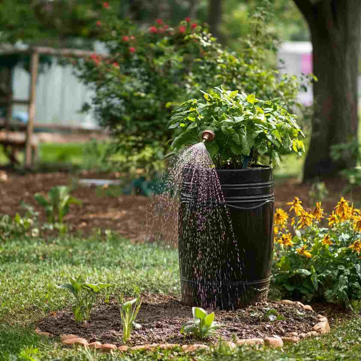 Rain Barrel-Powered Sprinkler