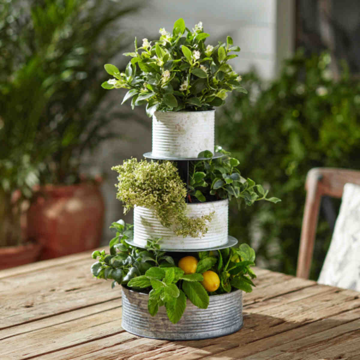 Stacked Tiered Tea Tin Planter Tower