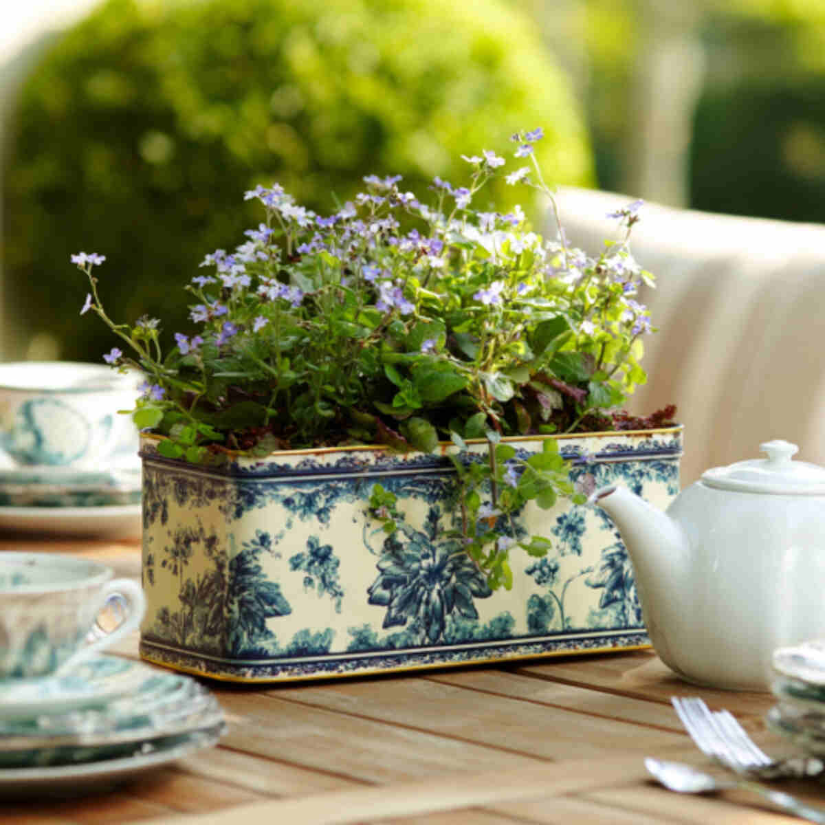 Tea Tin Centerpiece Planter for Patio Table