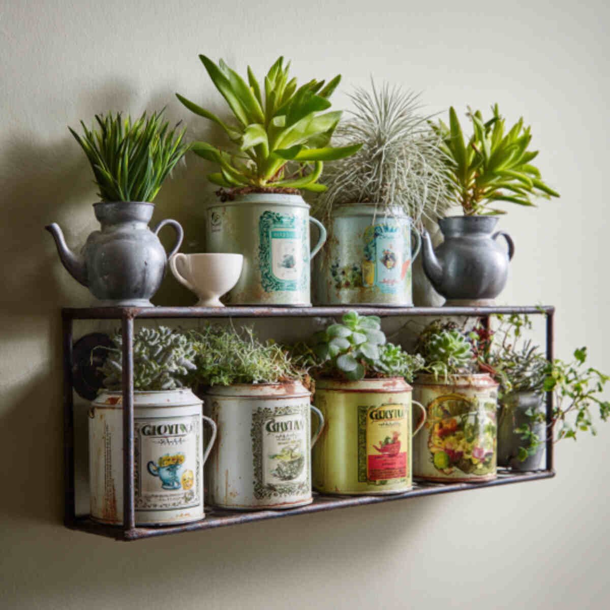 Wall-Mounted Tea Tin Planter Display
