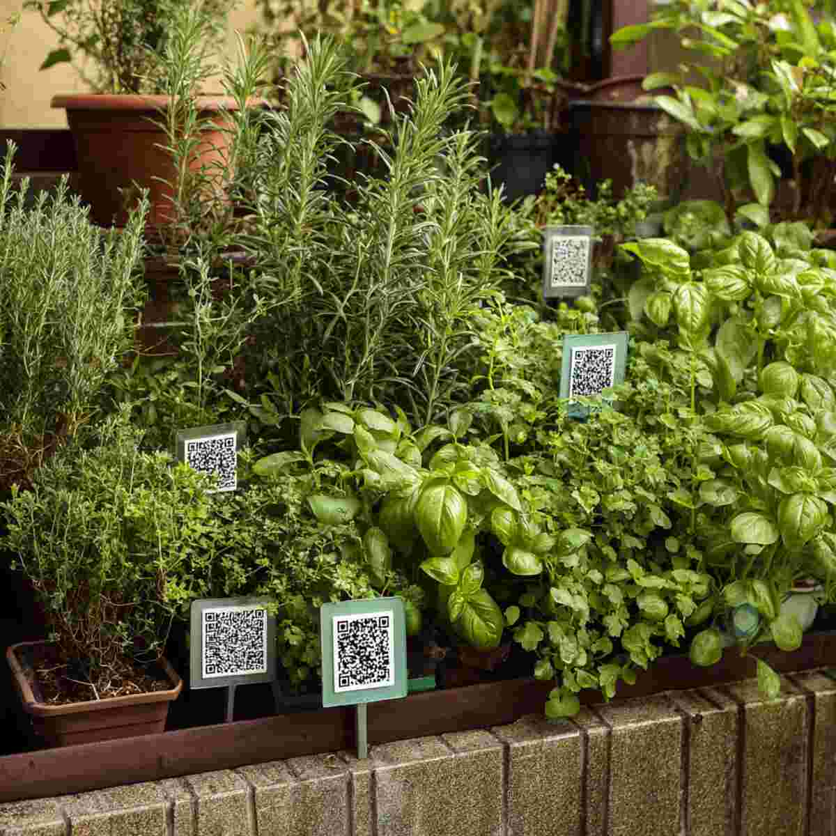 Herb Garden with QR Codes for Recipes