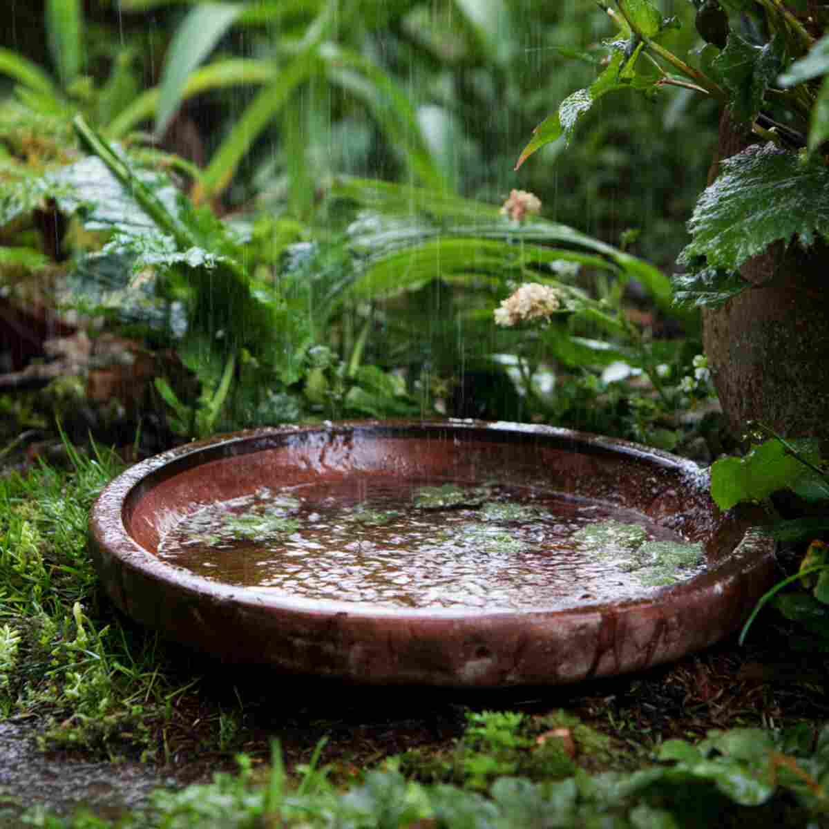 Shallow Clay Dish with Rainwater