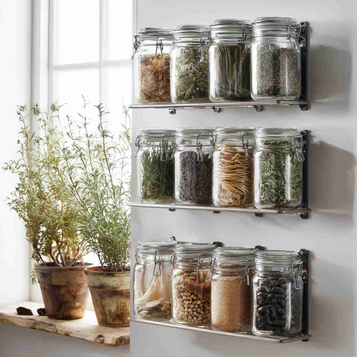 Wall-Mounted Glass Jar Rack