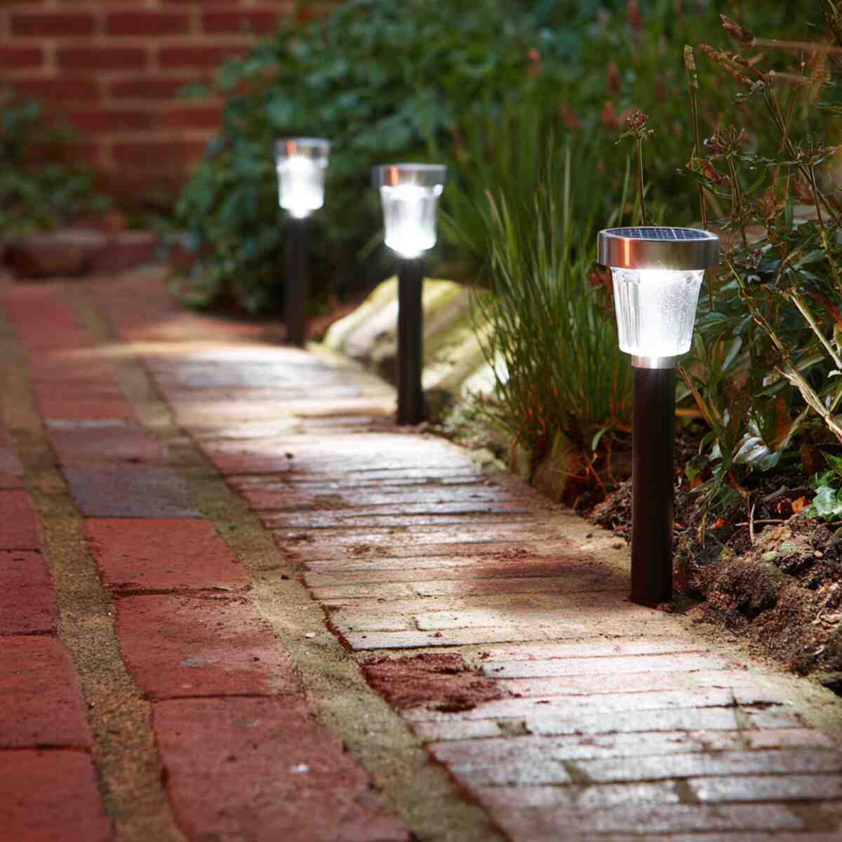 Mini Solar Bollards on Brick Paths