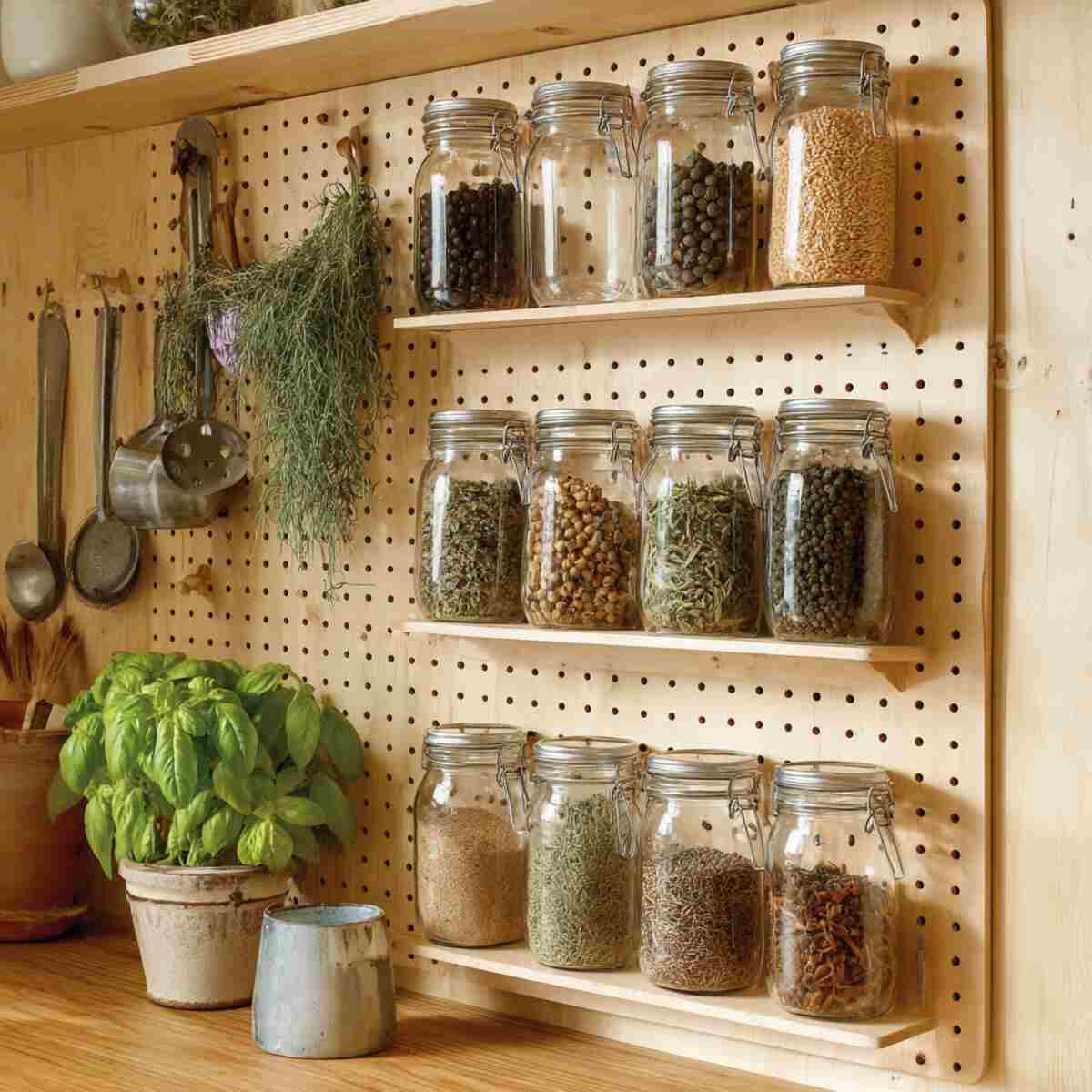 Pegboard with Hanging Jars
