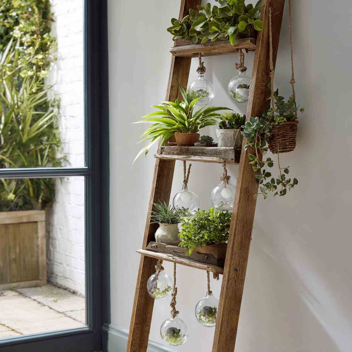 Ladder with Hanging Glass Globes