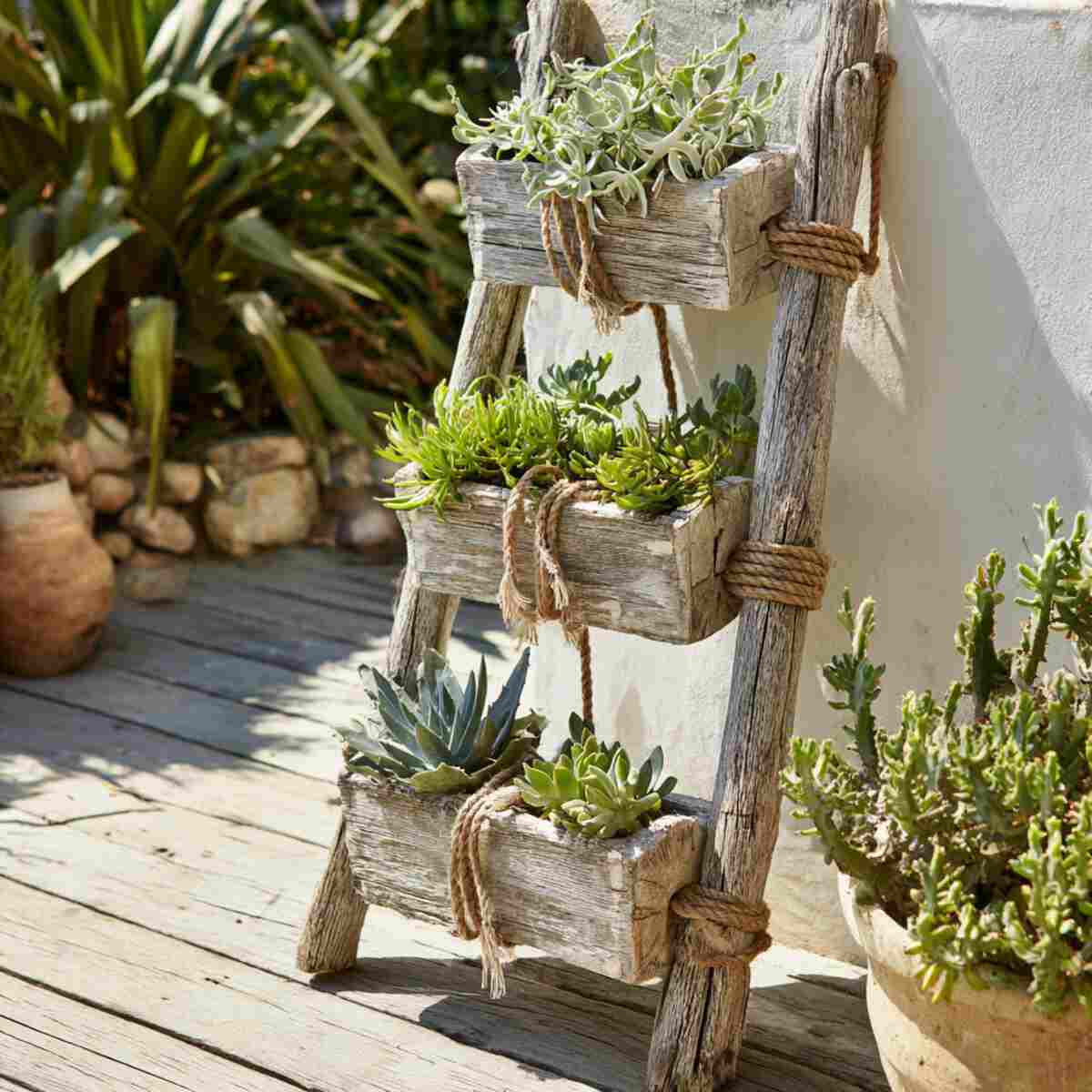 Seaside Driftwood Ladder Planter