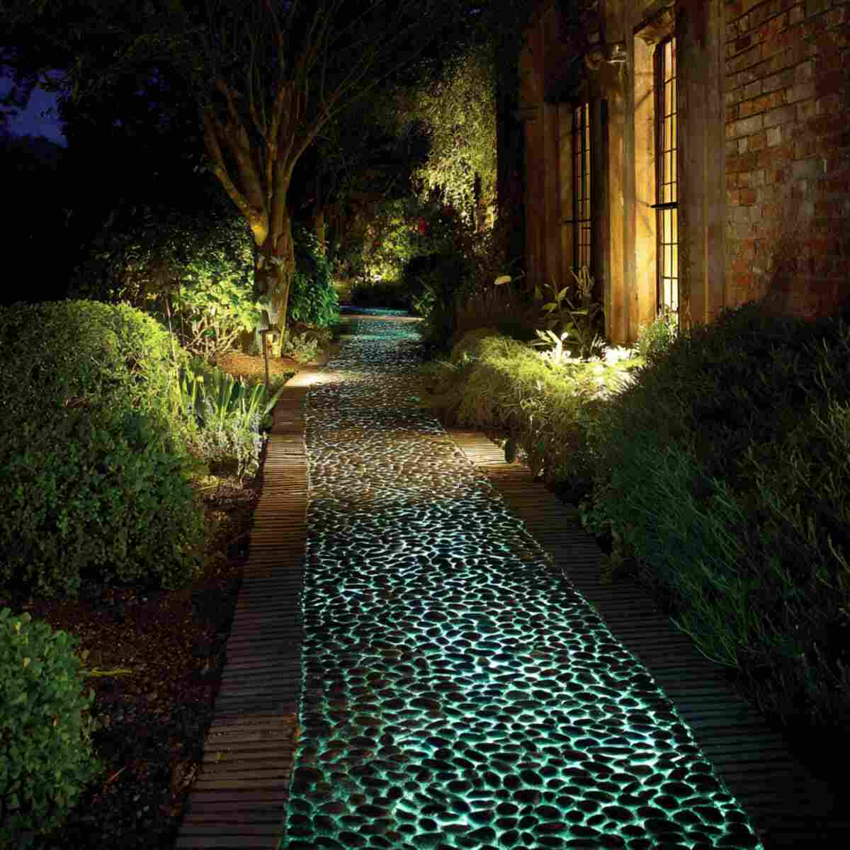 Glowing Solar Pebble Path in Shaded Areas