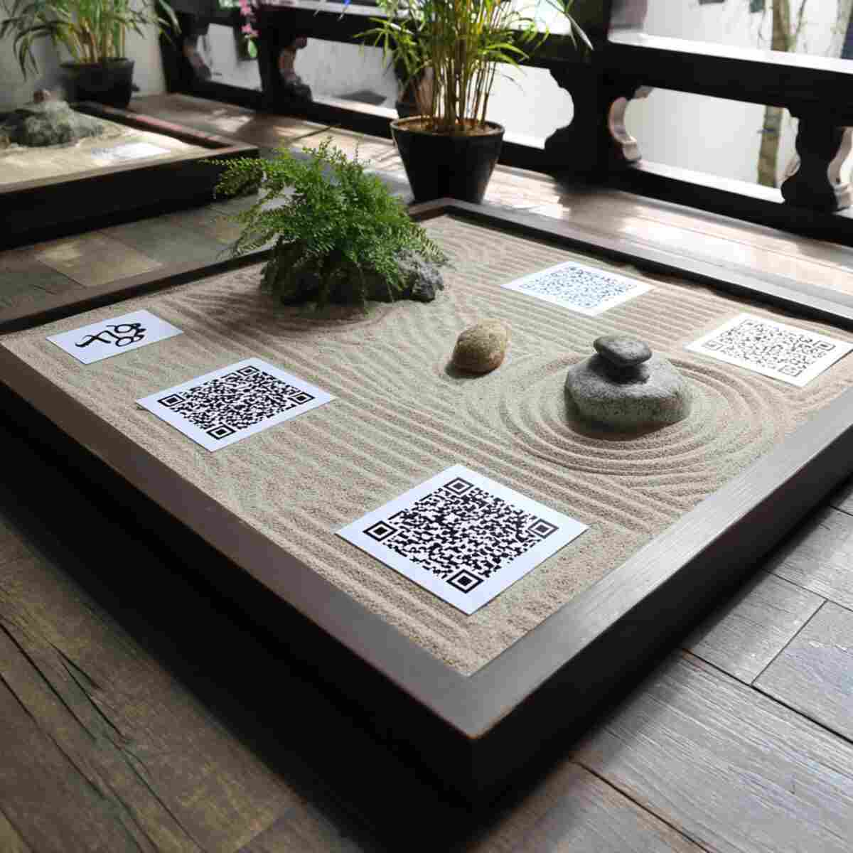 Zen Garden with QR Codes for Mindfulness Exercises