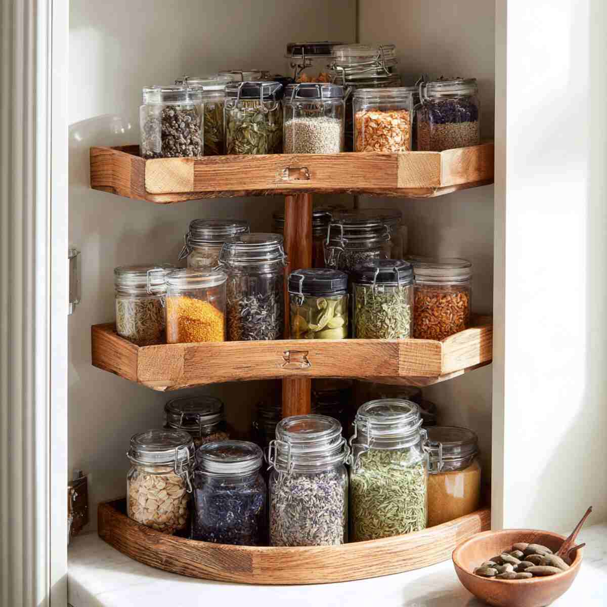 Tiered Spice Shelf in Corner Cabinet