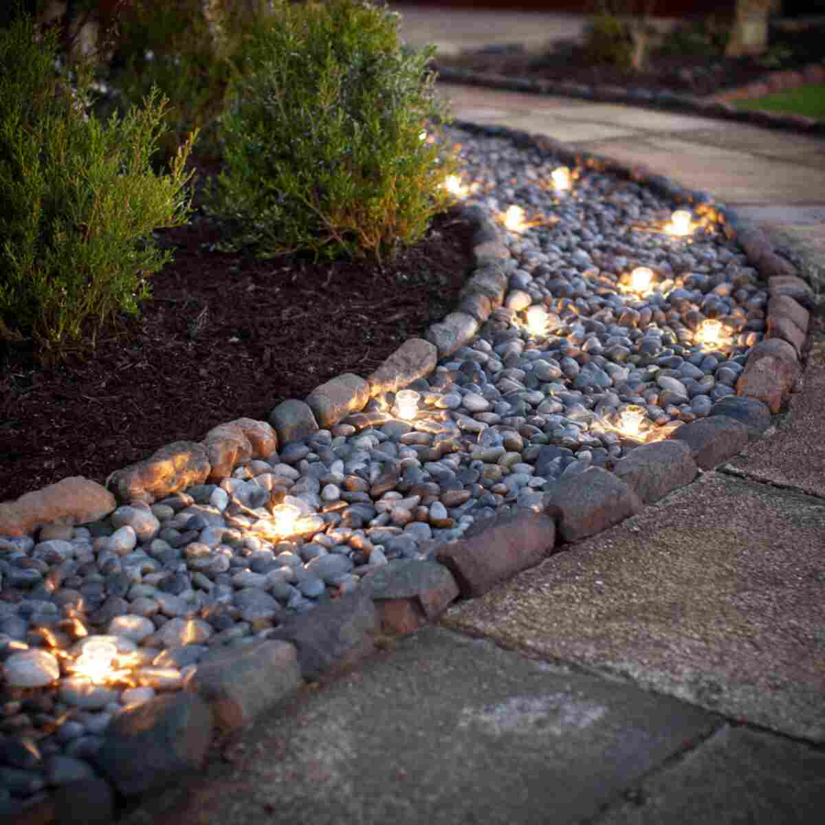 Curved Pebble Trail with Solar Dots