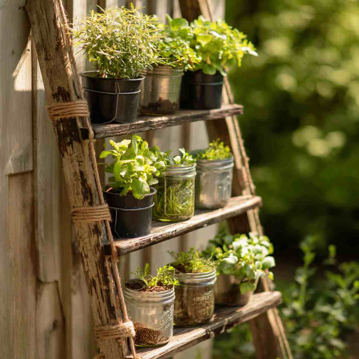 Mason Jar Ladder Planter