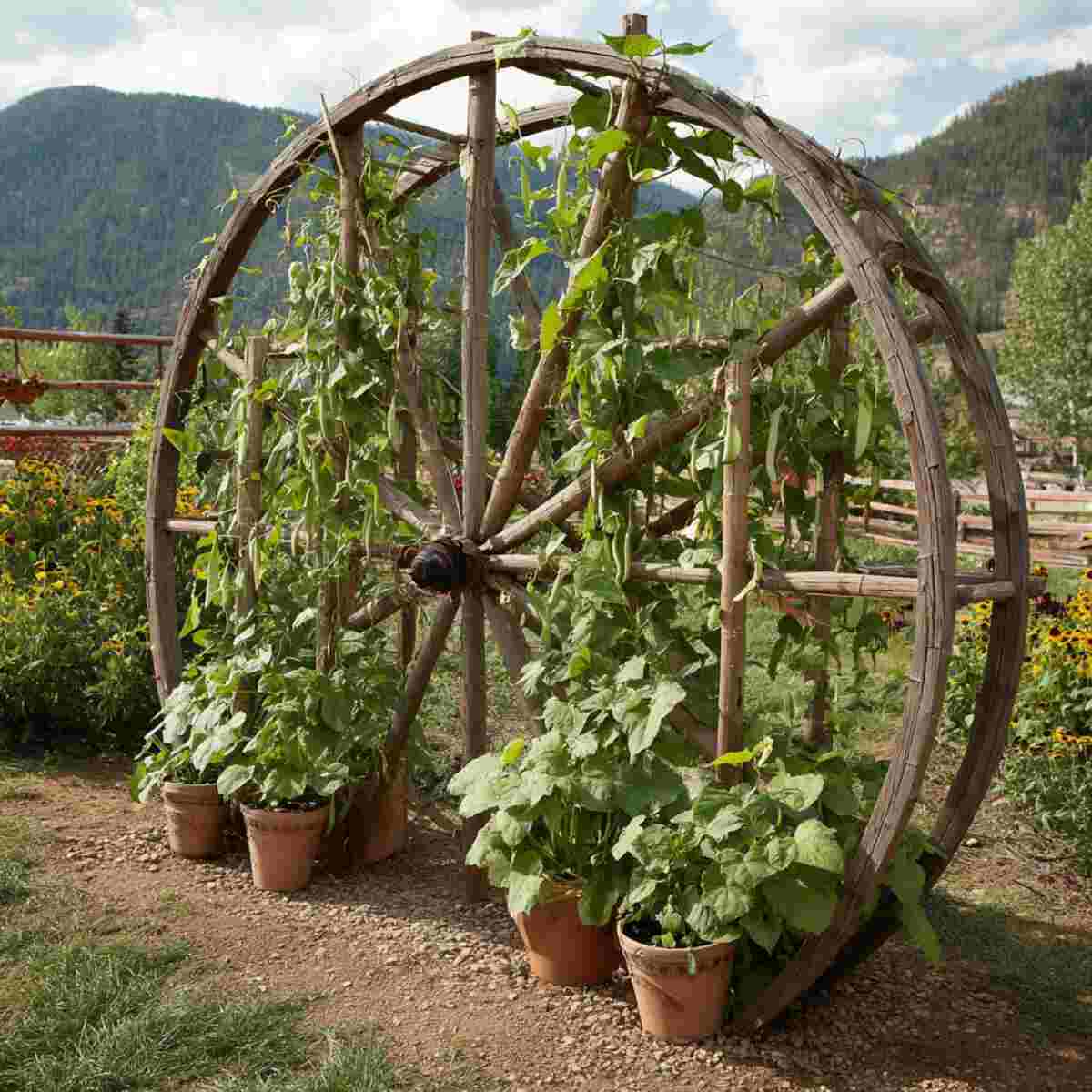 Wagon Wheel Bean Trellis