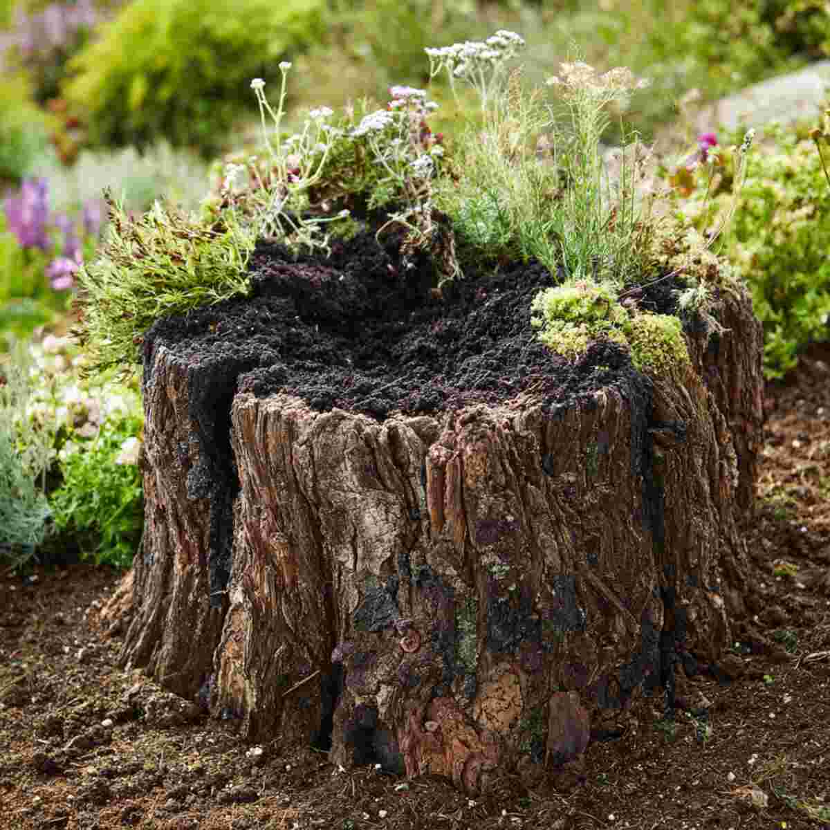 Hollowed Tree Stump Filled with Moist Dirt