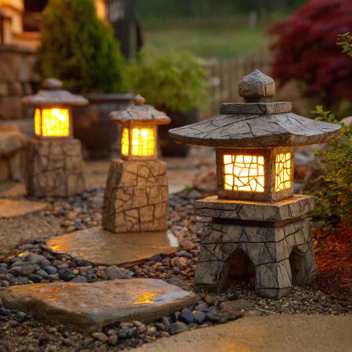 Solar-Powered Stone Lantern Line