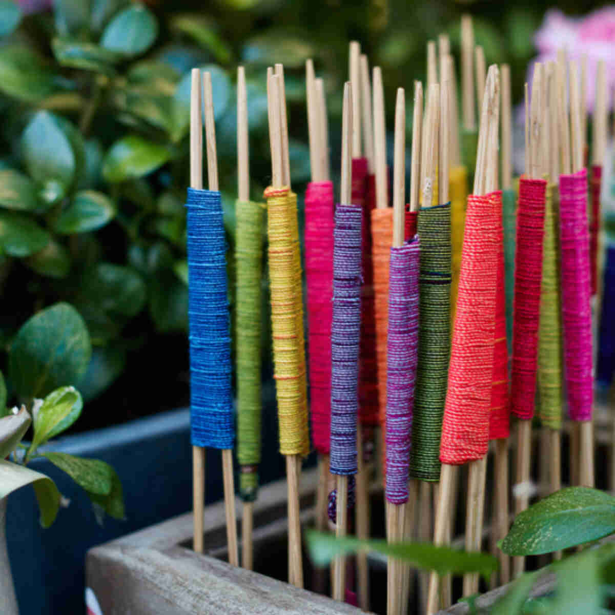 Bright Yarn-Wrapped Bamboo Skewers