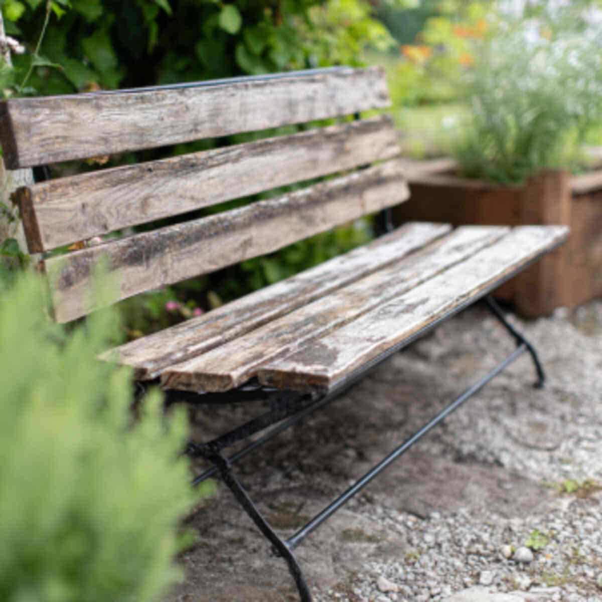 Garden Bench Made from a Foldable Bed Base