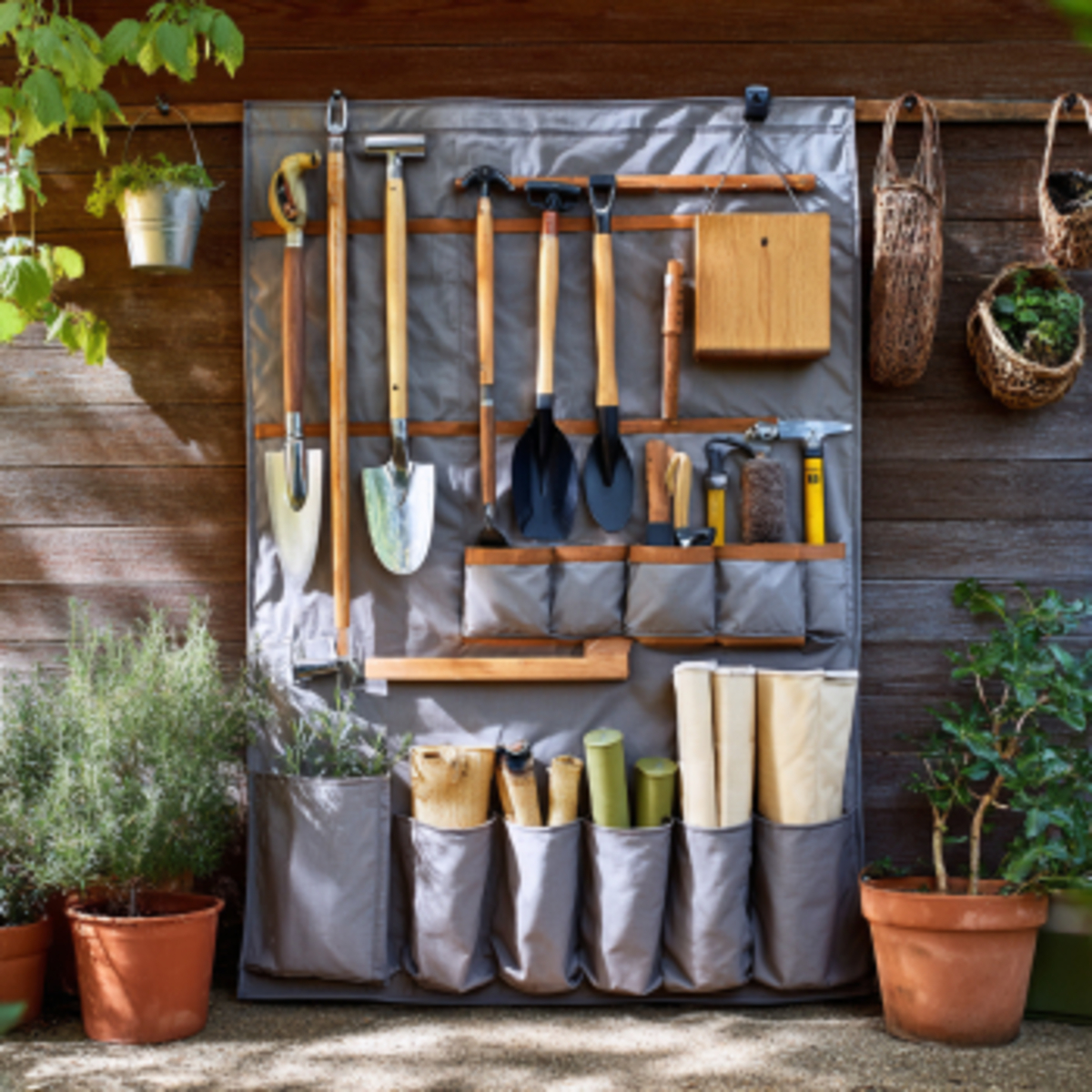 Garden Tool Organizer with Folded Bed Parts