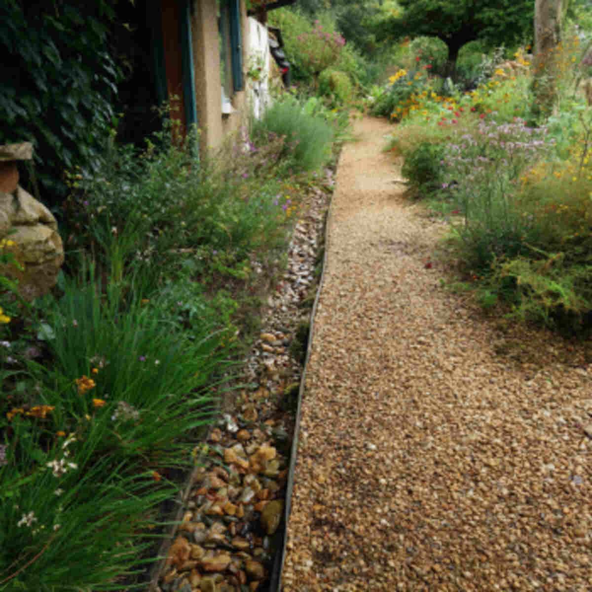 Gravel Path with Central Trench for Water Flow