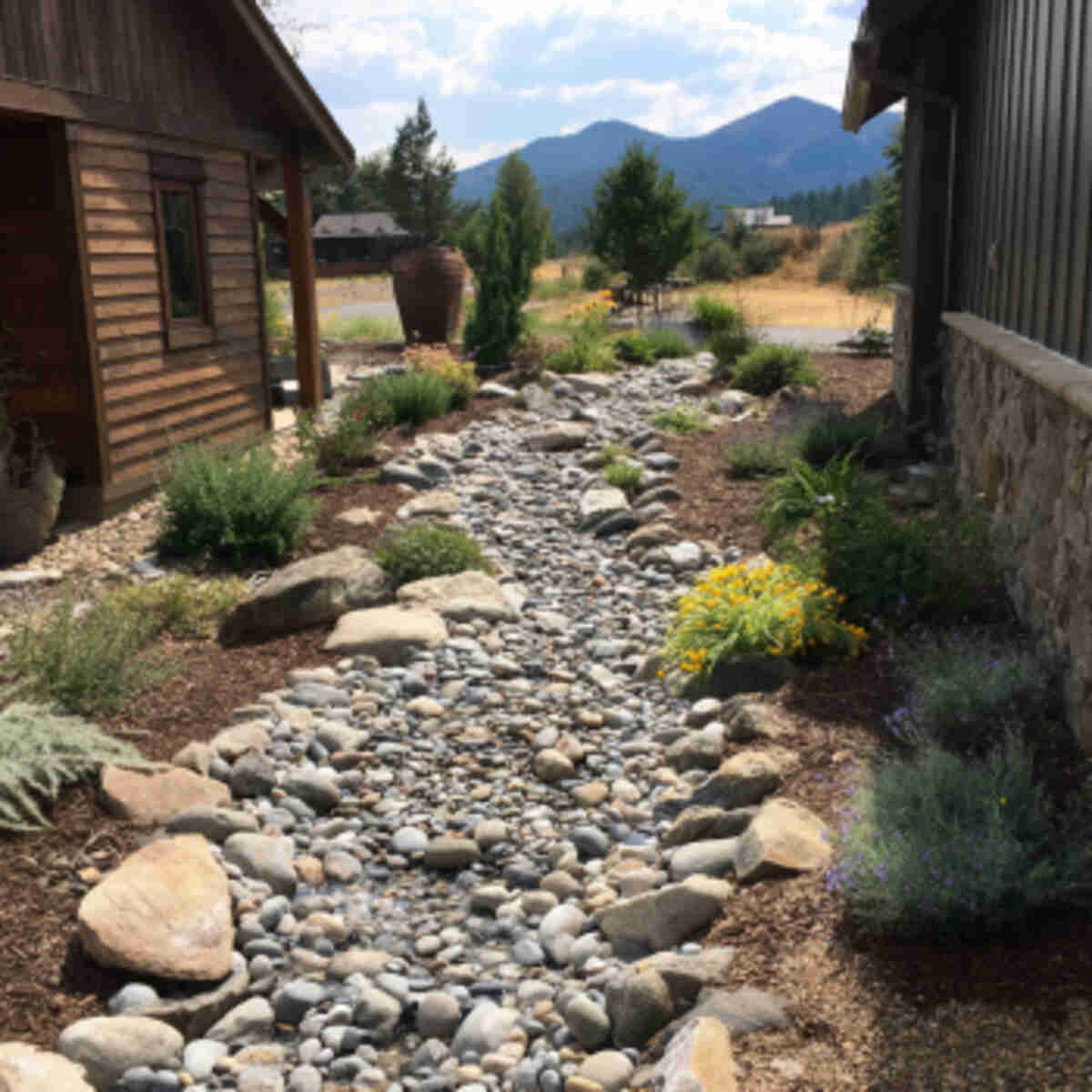 Gravel Path with Dry Creek Bed Design