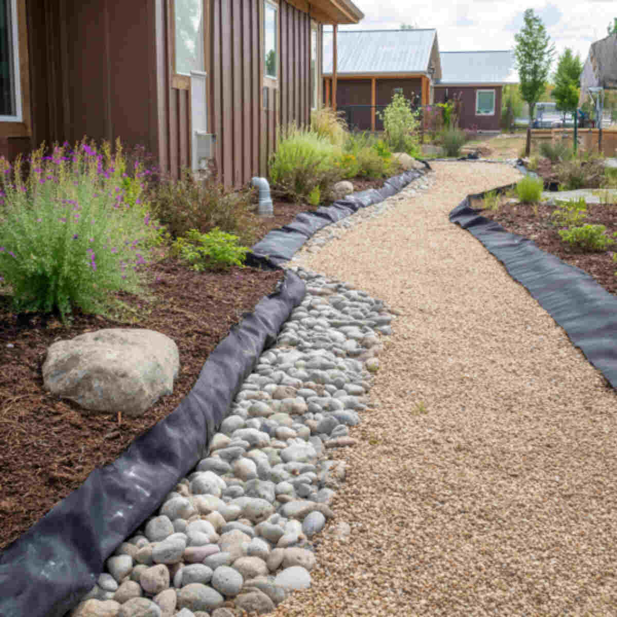 Gravel Path with Weed Barrier and Drainage Pipe