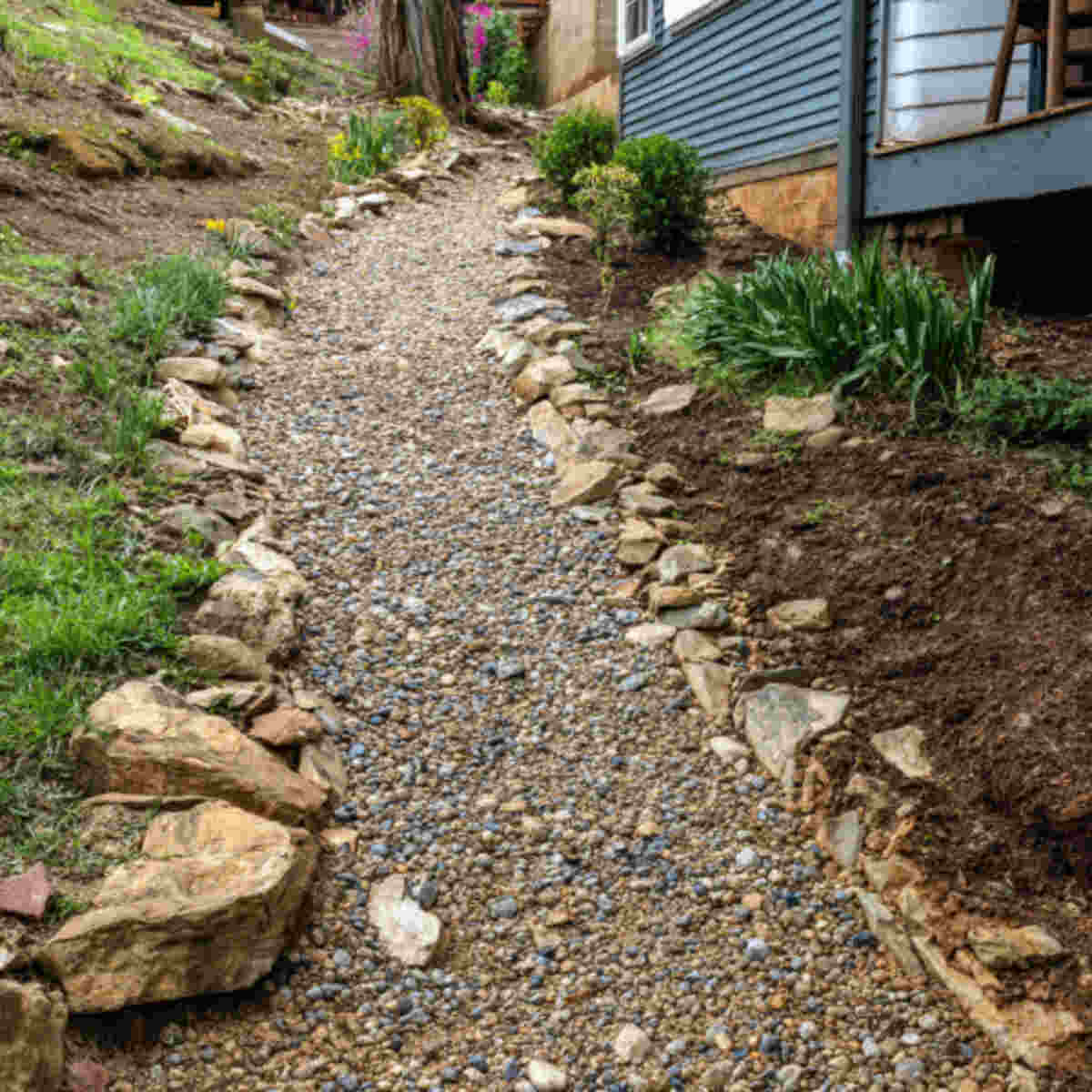 Sloped Gravel Path for Hillside Drainage