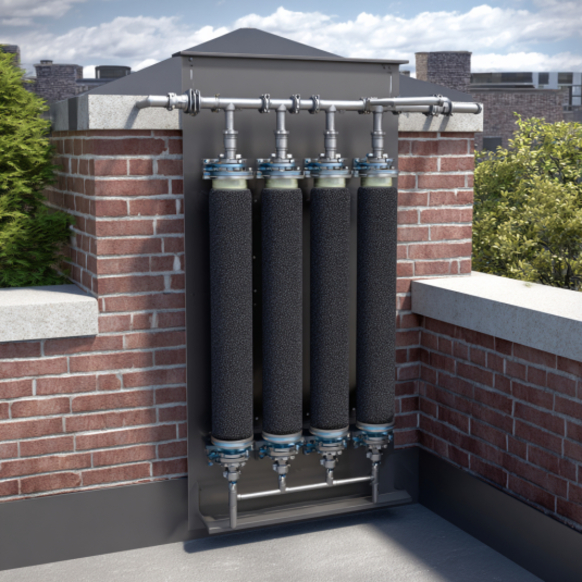 Vertical Pipe Filter with Sponge Layers