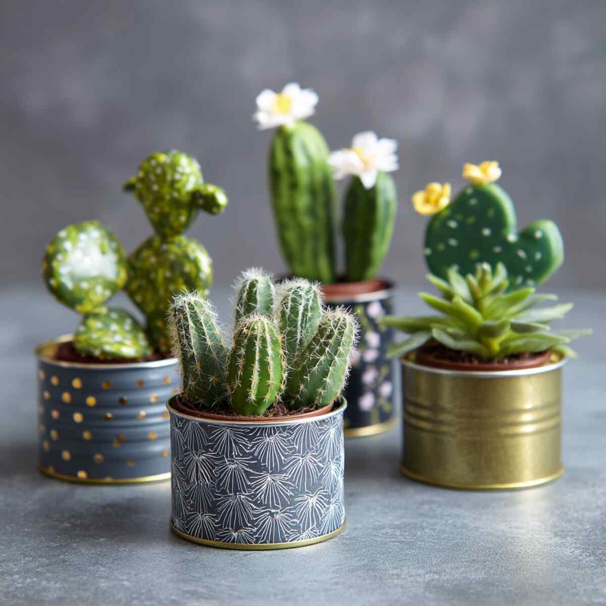 Mini Cactus Planters in Small Tin Cans