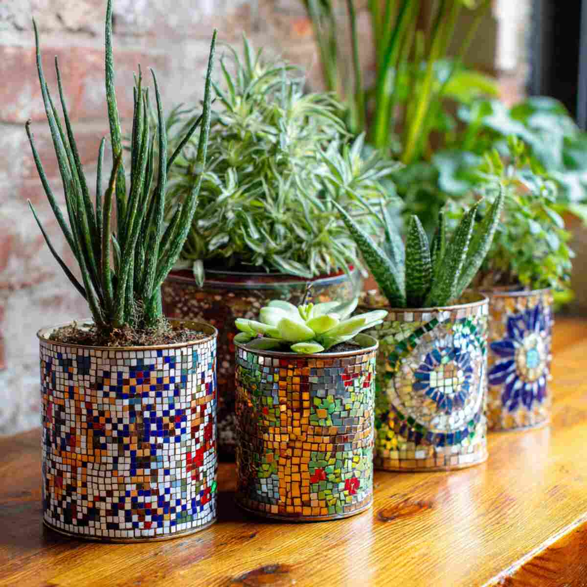 Mosaic-Decorated Tin Can Planters