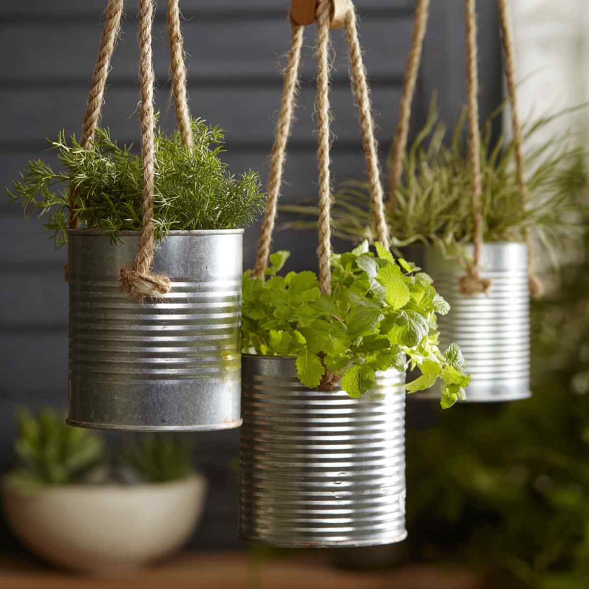 Tin Cans with Rope Handles for Easy Hanging