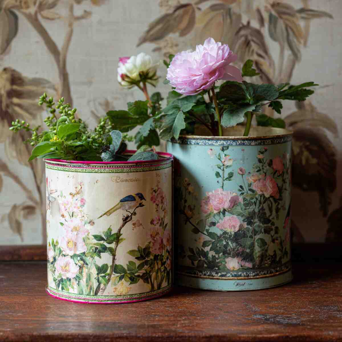 Vintage-Style Decoupage Tin Can Planters