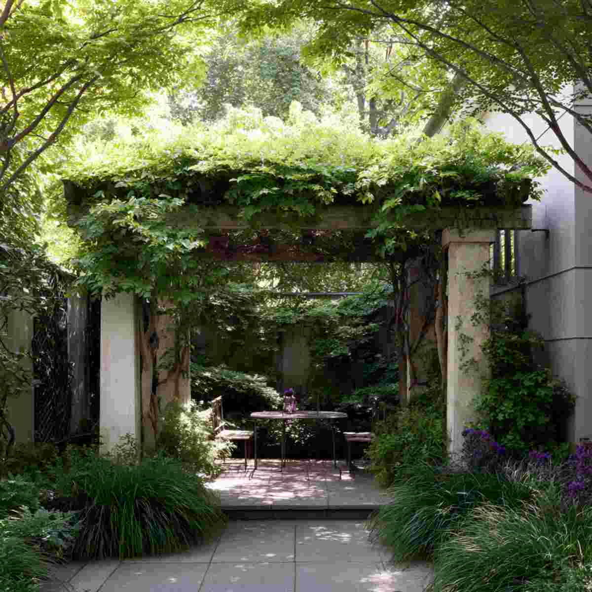Courtyard Pergola with Mixed Perennial Vines