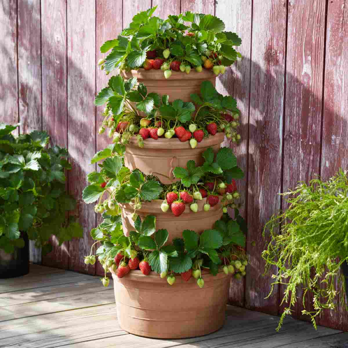 Vertical Strawberry Clay Pot Tower