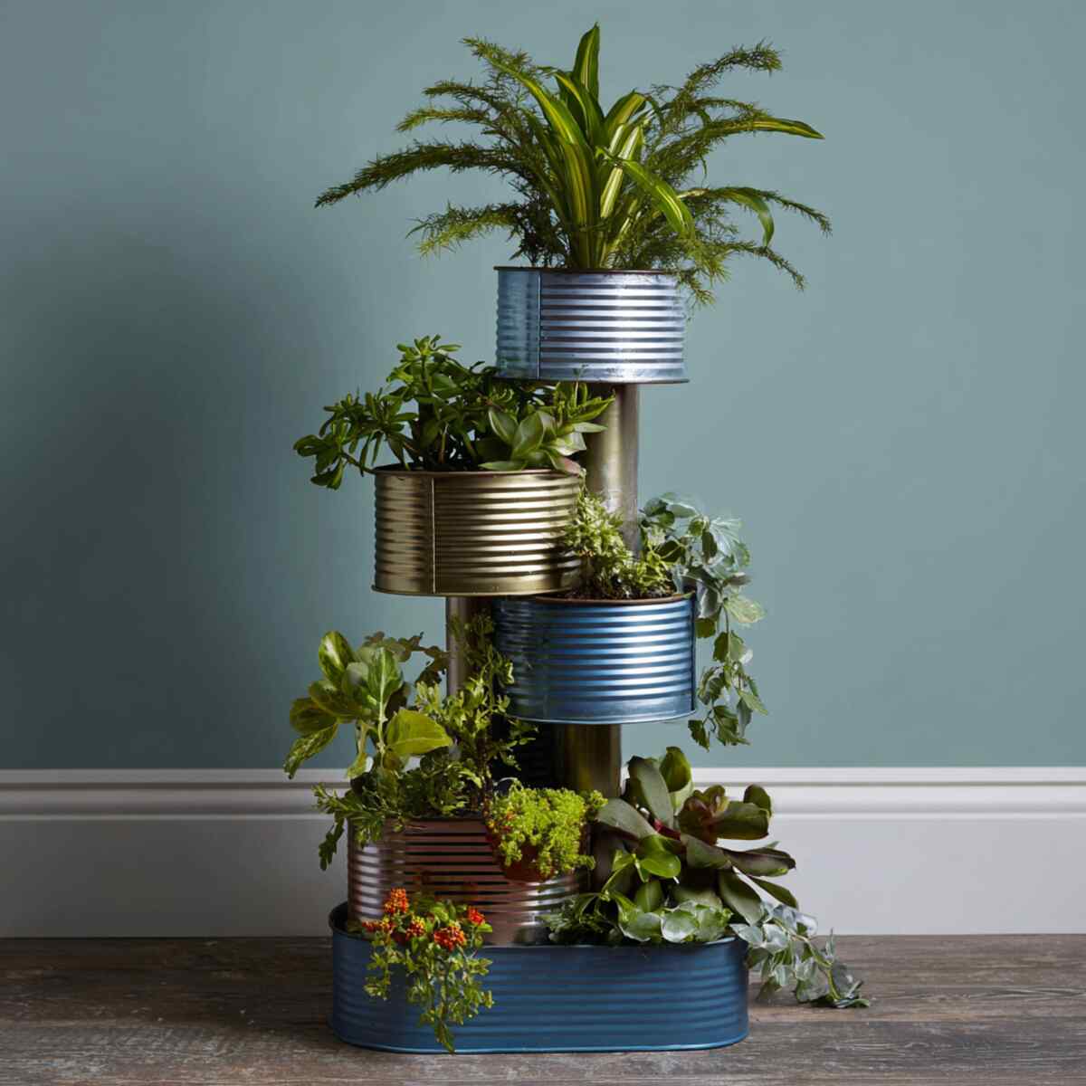 Tiered Tin Can Vertical Garden