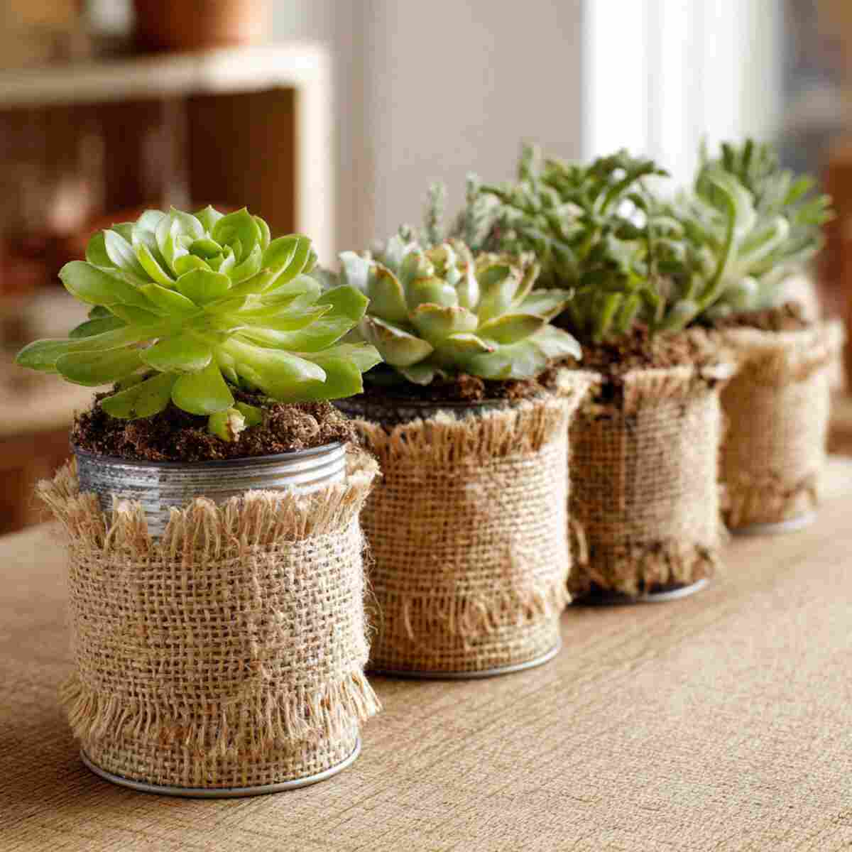 Tin Cans Wrapped in Burlap or Jute