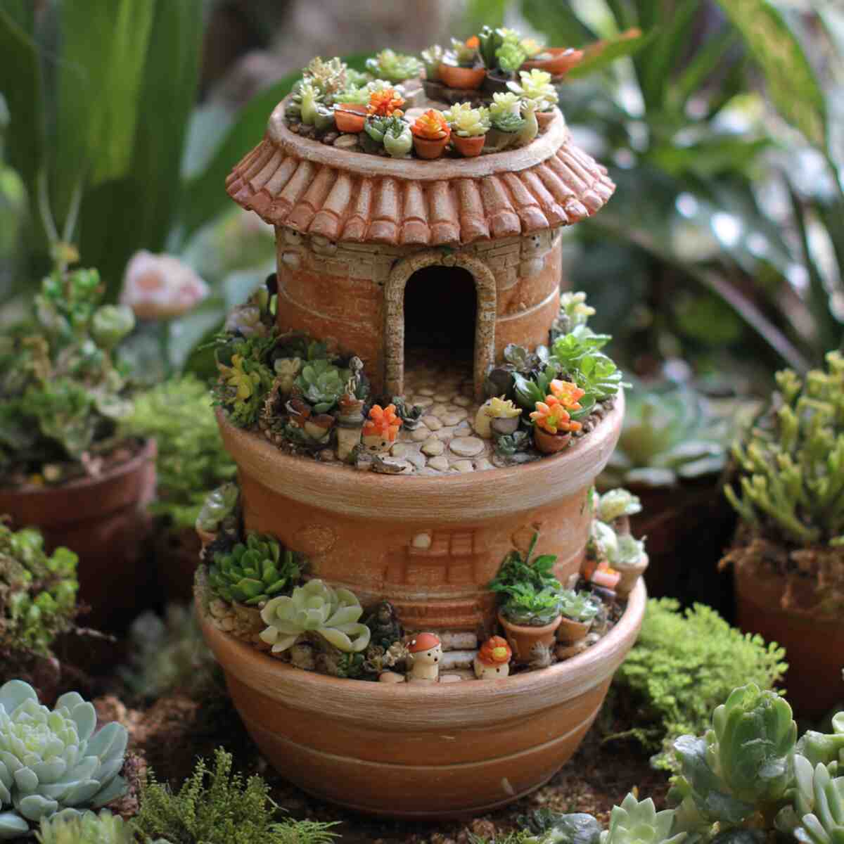Fairy Garden Clay Pot Tower