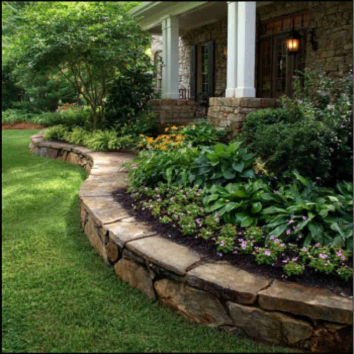 Curved stone garden edging