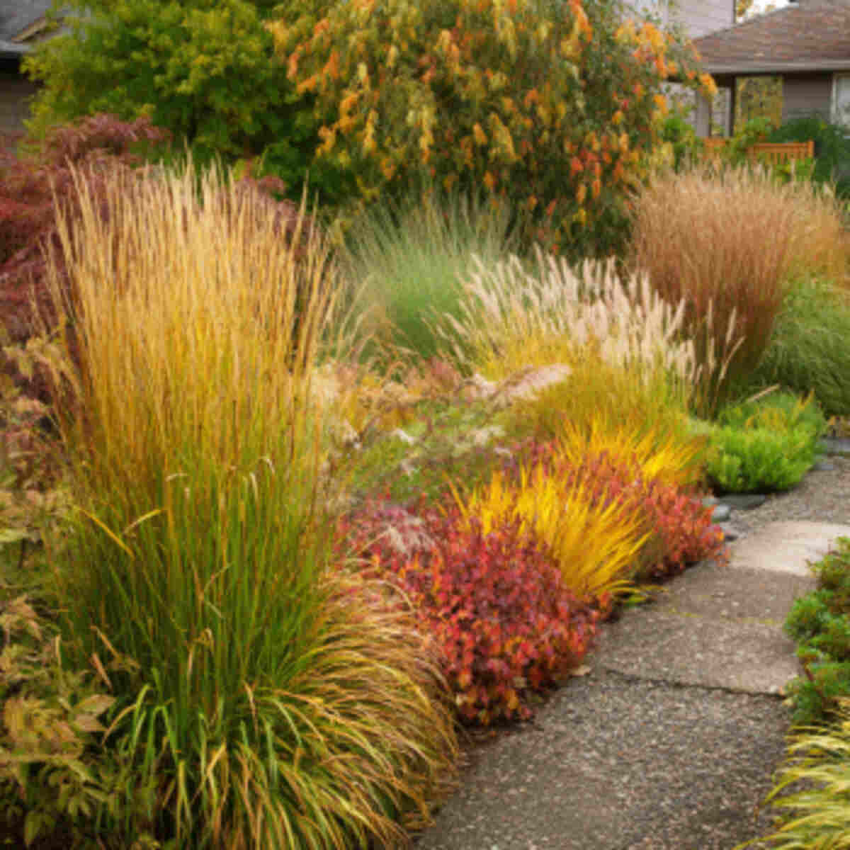 Ornamental Grass Garden with Autumn Flair