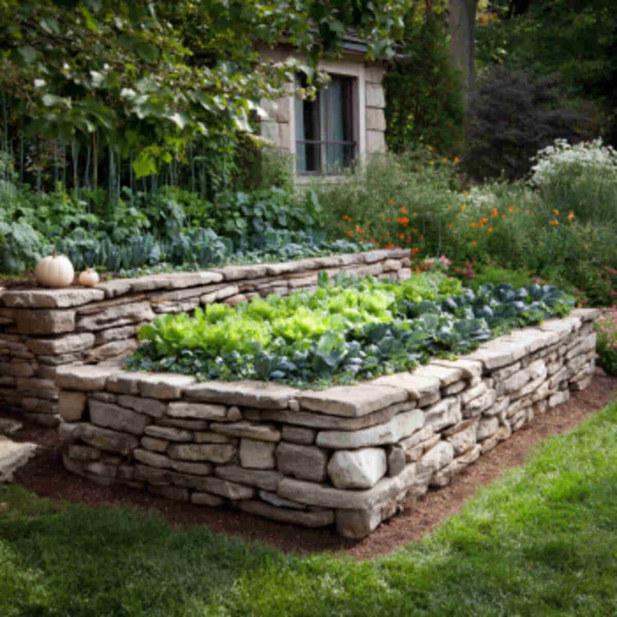 Raised vegetable bed with stacke