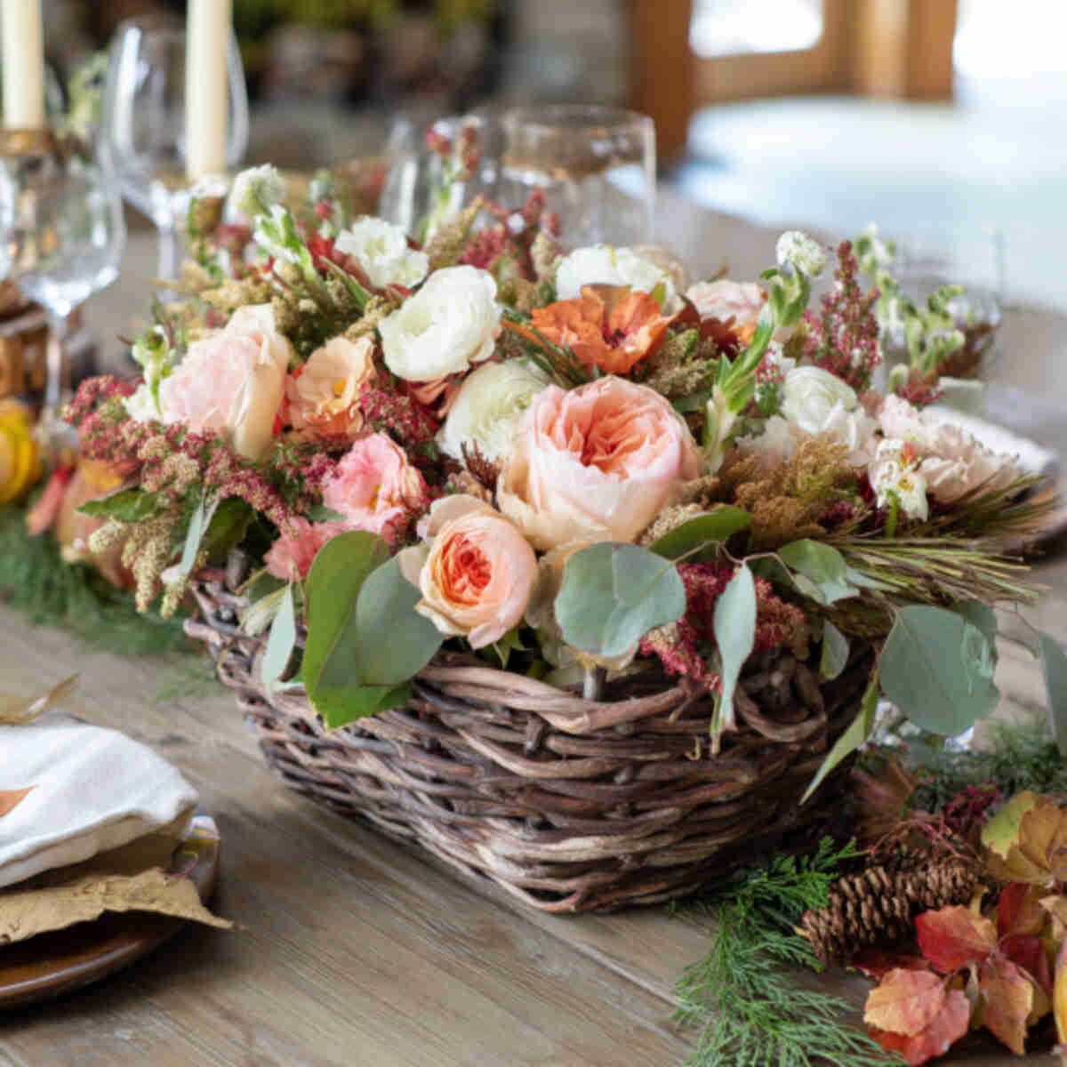 Rustic basket centerpiece with s