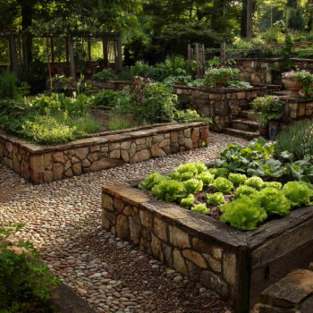 Rustic cobblestone vegetable gar