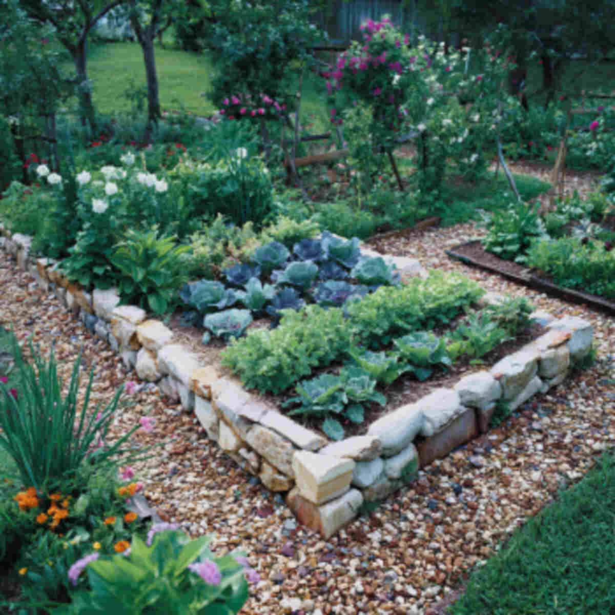 Square foot stone-raised garden
