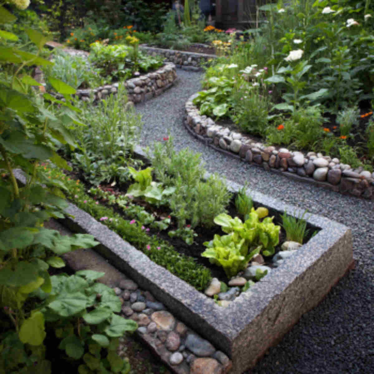 Stone-bordered sensory garden fo